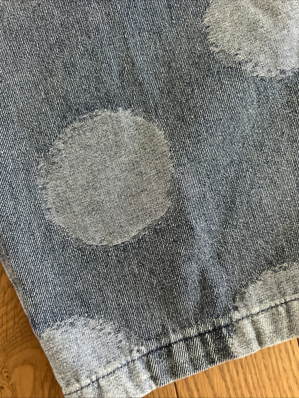 MR DONOO Japan fit L XL Denim Big Dot Print Cropped Pull on Balloon Pants Jeans - Picture 2 of 9